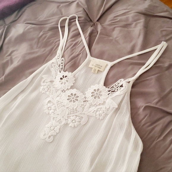 Caution To The Wind White Floral Lace Double Strap Tank Top Boho Bohemian M EUC - Picture 4 of 7
